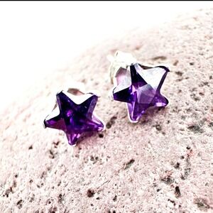 Sterling Silver 925 Purple Amethyst Star Stud Earrings 7mm Faceted Signed